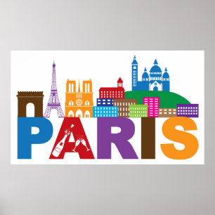 Poster Paris, France   Typographie colorée