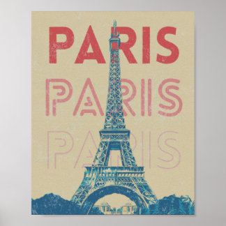 Poster Paris France typographie et tour Eiffel