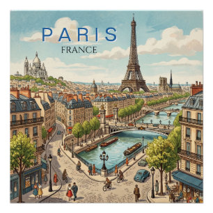 Poster Paris France Voyage Art Rétro