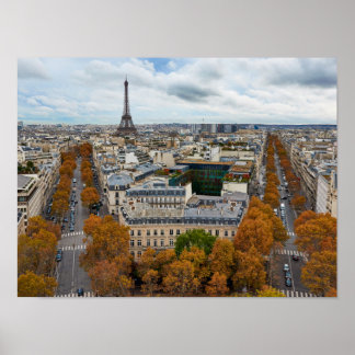Poster Paris France Voyage Tour Eiffel Automne Doré