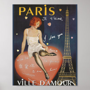 Poster Paris je t'aime, vieille affiche.