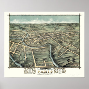 Poster Paris, KY Carte panoramique - 1870
