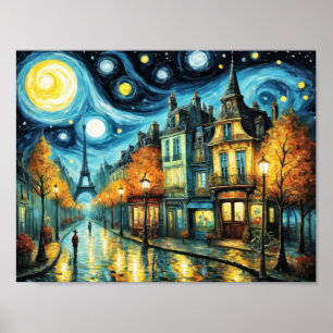 Poster Paris la nuit dans le style Van Gogh