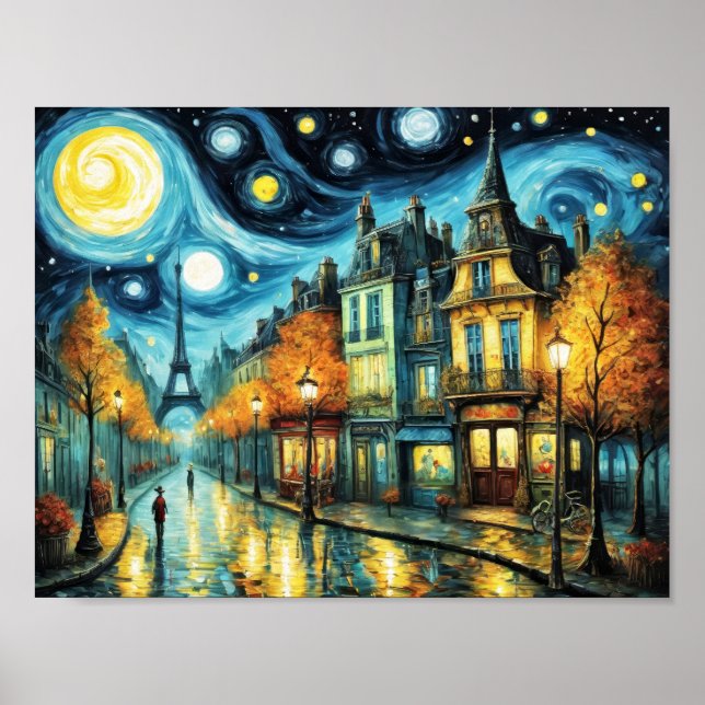Poster Paris la nuit dans le style Van Gogh (Devant)