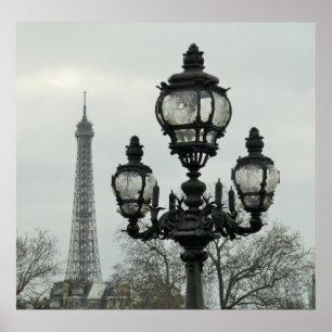 Poster Paris Lamp Post et la Tour Eiffel en hiver
