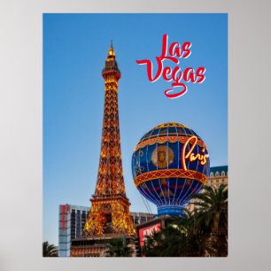 Poster Paris Las Vegas à la tombée de la nuit Carte pos