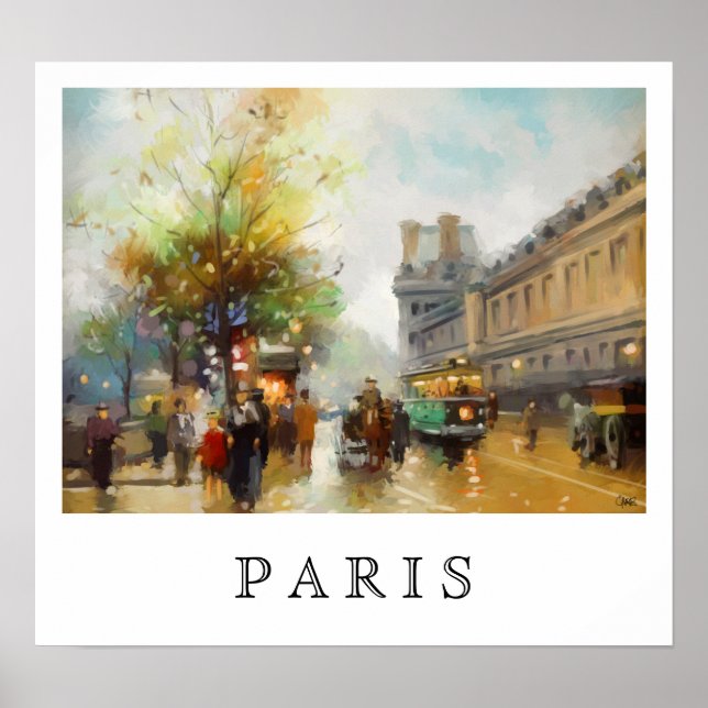 Poster Paris par un jour de pluie. Peinture aquarelle. Po (Devant)