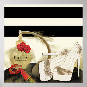 Poster Paris Parfum Parfum Roses Talons & Rouge à Lèvres