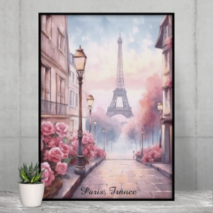 Poster Paris romantique France – Tour Eiffel Floral