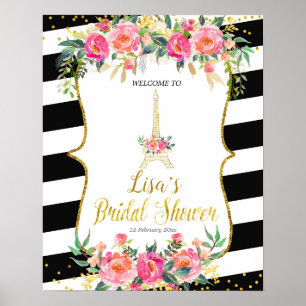 Poster Paris signe d'accueil romantique à fleurs roses