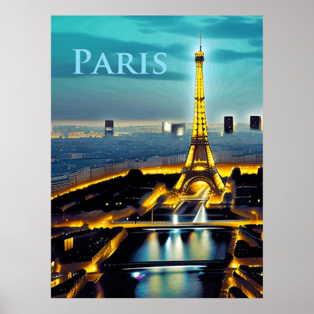 Poster Paris sous un ciel bleu turquoise (Devant)