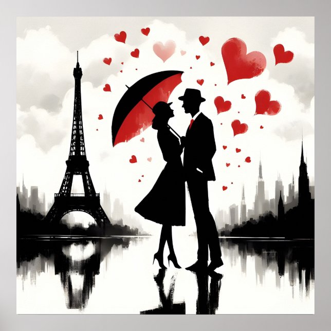 Poster Paris Tour Eiffel Valentines Carte de Vacances (Devant)