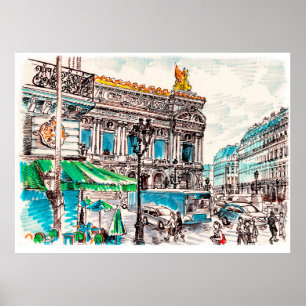 Poster Paris vue rue sur le théâtre Café de Wicked pede