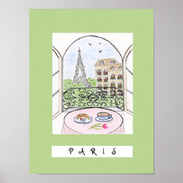 Poster Paris Whimsical et Tour Eiffel "PARIS"