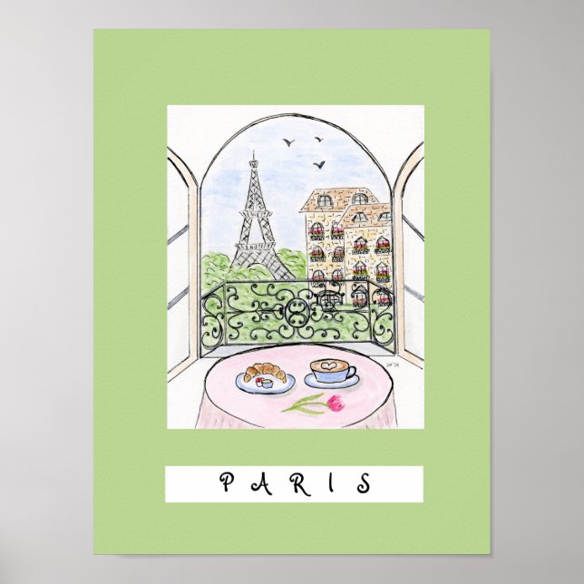 Poster Paris Whimsical et Tour Eiffel "PARIS" (Devant)