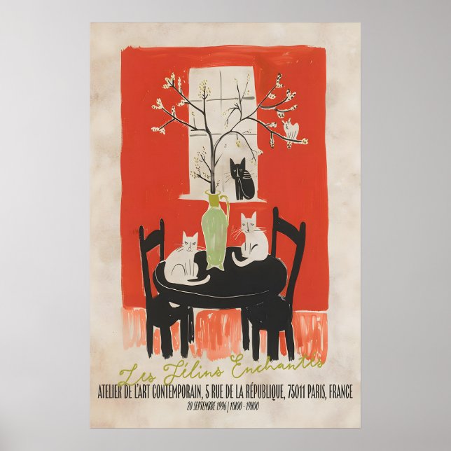 Poster Parisian Cat Art Print Les Chats Enchantés (Devant)