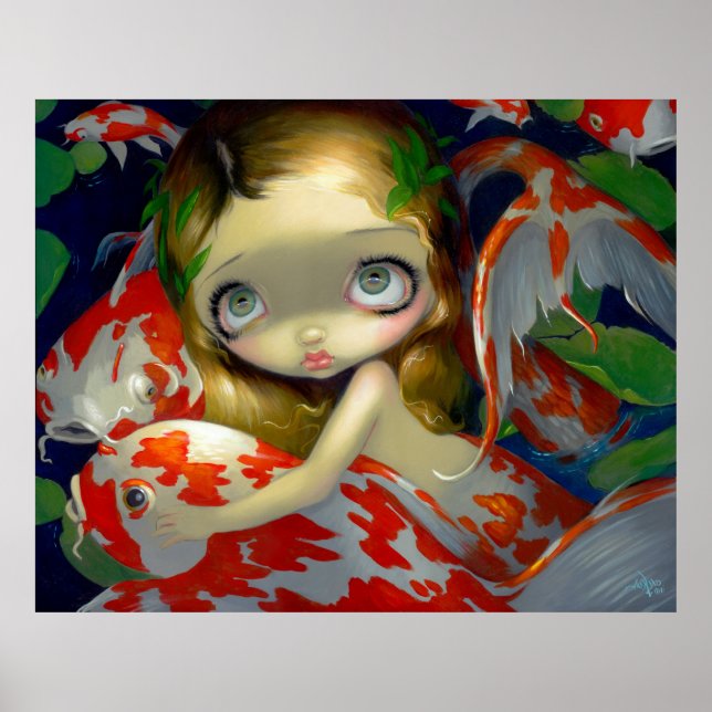 Poster Parmi les Koi ART IMPRIMER sirène de poisson grand (Devant)