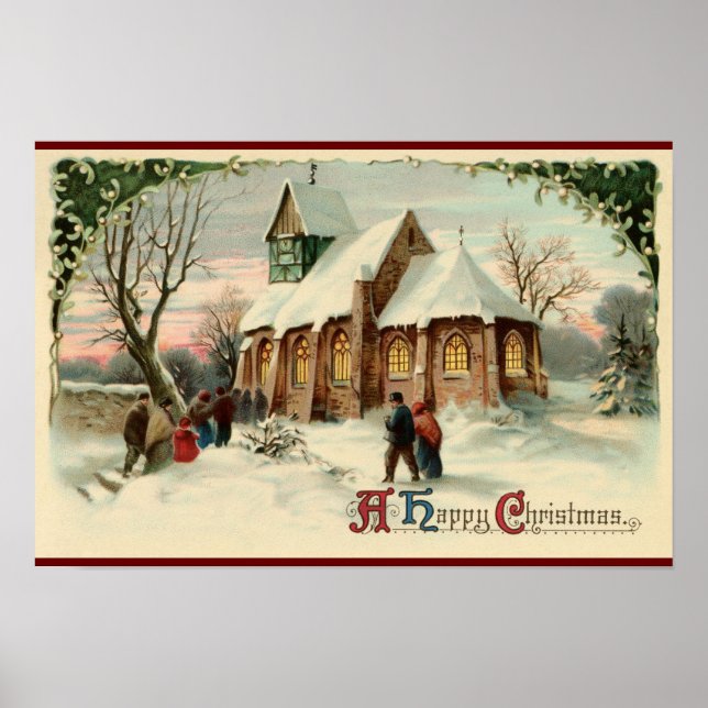 Poster Paroissiens de l'église de Noël à la messe de l'au (Devant)