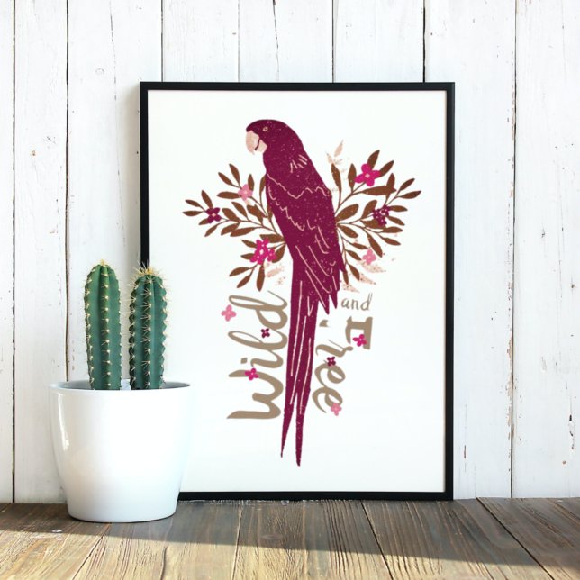 Poster Parrot d'ara sauvage et libre Feuilles tropicaux (Créateur téléchargé)