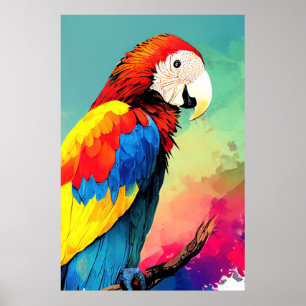 Poster Parrot Oiseau Sauvage Nature Animal Couleur Art Pe