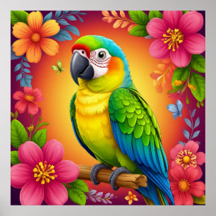 Poster Parrot Vibrant Perché Sur Une Branche