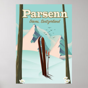 Poster Parsenn Switzerland ski travel poster.