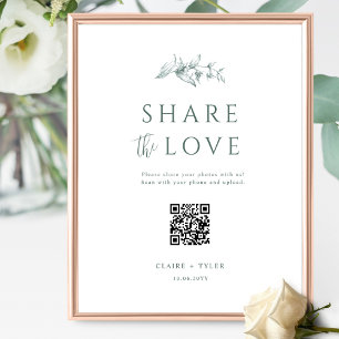 Poster Partager l'amour, élégant Mariage vert QR Code Sig