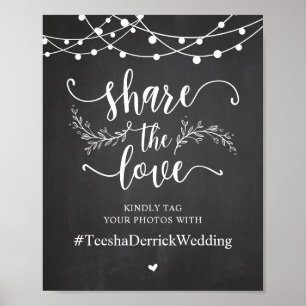 Poster Partager L'Amour, Hashtag Mariage, Chalkboard