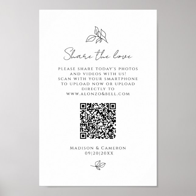 Poster Partager L'Amour QR Code Mariage Party Photo Black (Devant)