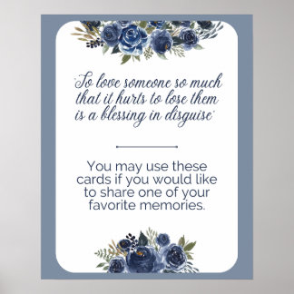 Poster Partager un motif floral bleu mémoire pour funérai