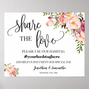 Poster Partagez l'amour sur les médias sociaux Hashtag Ma