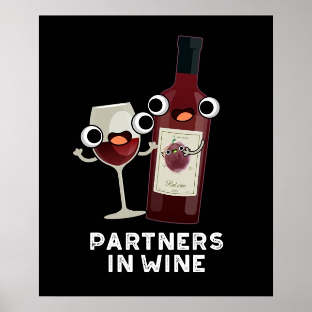 Poster Partenaires Dans Le Vin Drôle Boire Pun Dark BG (Devant)