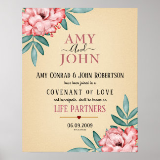 Poster "Partenaires de la vie" Certificat de Mariage d'am