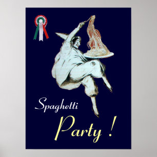 Poster PARTI SPAGHETTI, CUISINE ITALIENNE bleu rouge blan