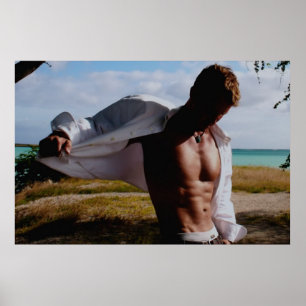 Poster Partially Open Shirt on Beach Backdrop