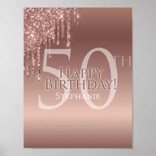 Poster Parties scintillant 50e fête d'anniversaire rose