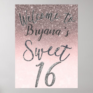 Poster Parties scintillant Argent & Blush Welcome Sweet 1