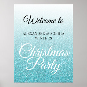 Poster Parties scintillant Bleu Chic Ombre Noël Accueil