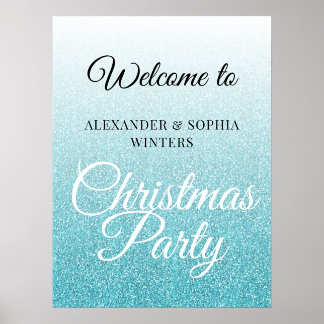 Poster Parties scintillant Bleu Chic Ombre Noël Accueil (Devant)