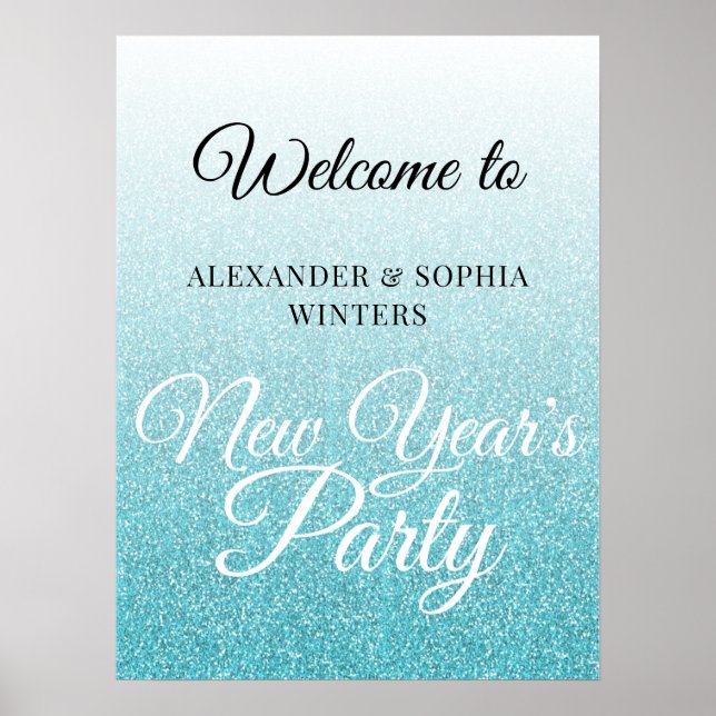 Poster Parties scintillant Bleue Chic Accueil du Nouvel A (Devant)