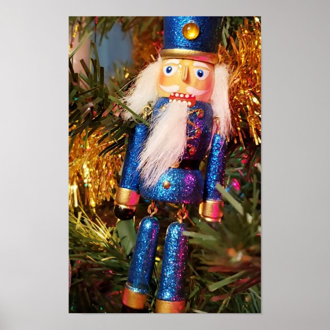 Poster Parties scintillant bleue Noisette soldat ornement (Devant)
