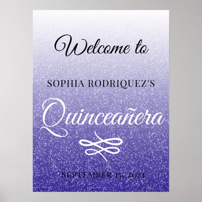 Poster Parties scintillant bleue Quinceañera 15e annivers (Devant)