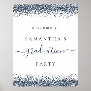 Poster Parties scintillant Bleue tendance Bienvenue fête