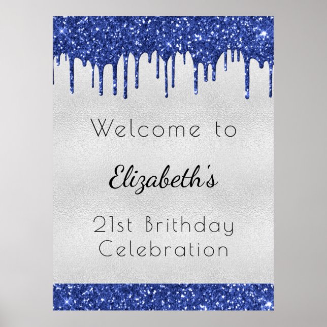 Poster Parties scintillant blu argent de l'anniversaire g (Devant)