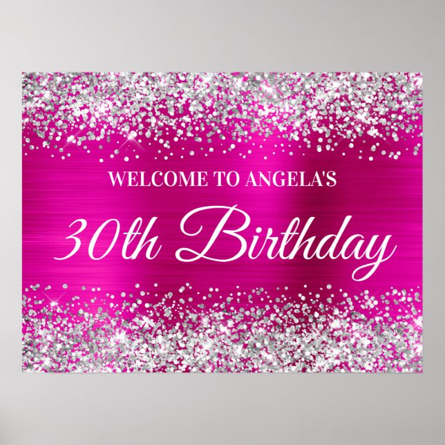 Poster Parties scintillant d'argent Hot Pink Foil 30e ann (Devant)
