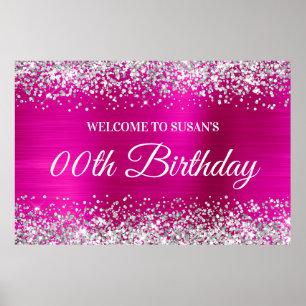Poster Parties scintillant d'argent Hot rose Foil Accueil