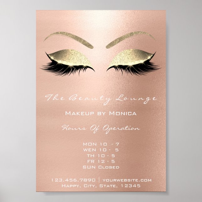 Poster Parties scintillant de maquillage Beauté Salon Or (Devant)