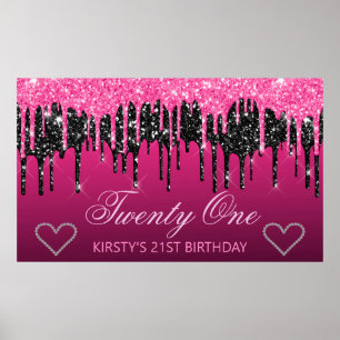 Poster Parties scintillant de séchage noir et rose glamou