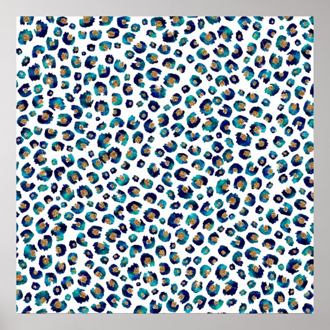 Poster Parties scintillant d'or bleu Motif Leopard (Devant)