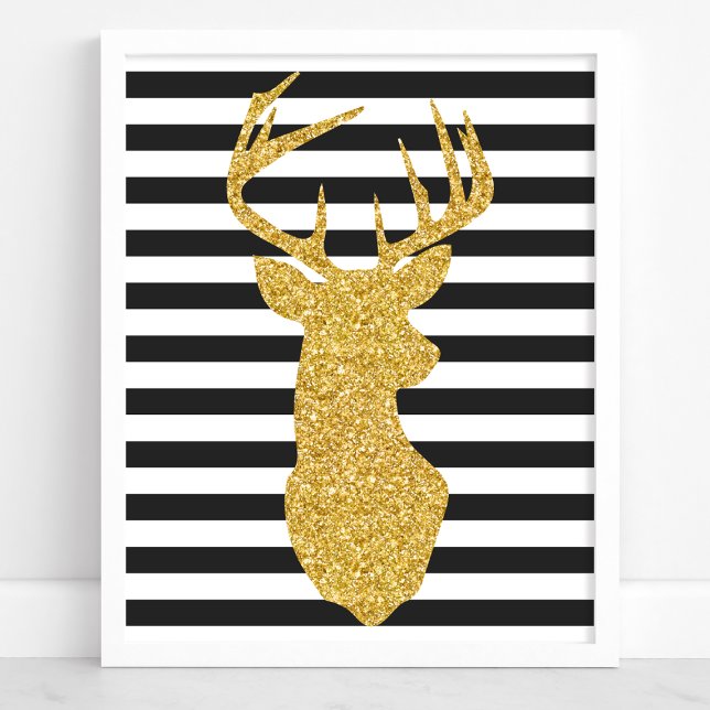 Poster Parties scintillant d'or Cerfs Grandes noires et b (Créateur téléchargé)